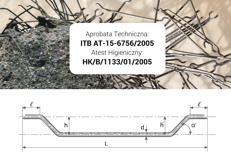 Aprobata Techniczna: ITB AT-15-6756/2005 i Atest Higieniczny: HK/B/1133/01/2005 włókna stalowego